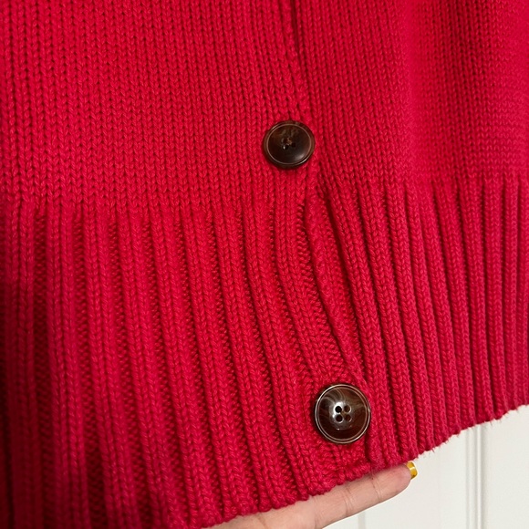 Buttoned, High Cowl Neck, Rib Knit, 3/4 Sleeves Short Sweater. - Picture 10 of 14